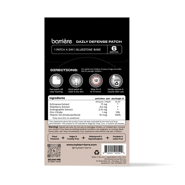 The back of the packaging shows the instructions on how the patches should be used and the ingredients list. This image indicates that the packet contains six patches.