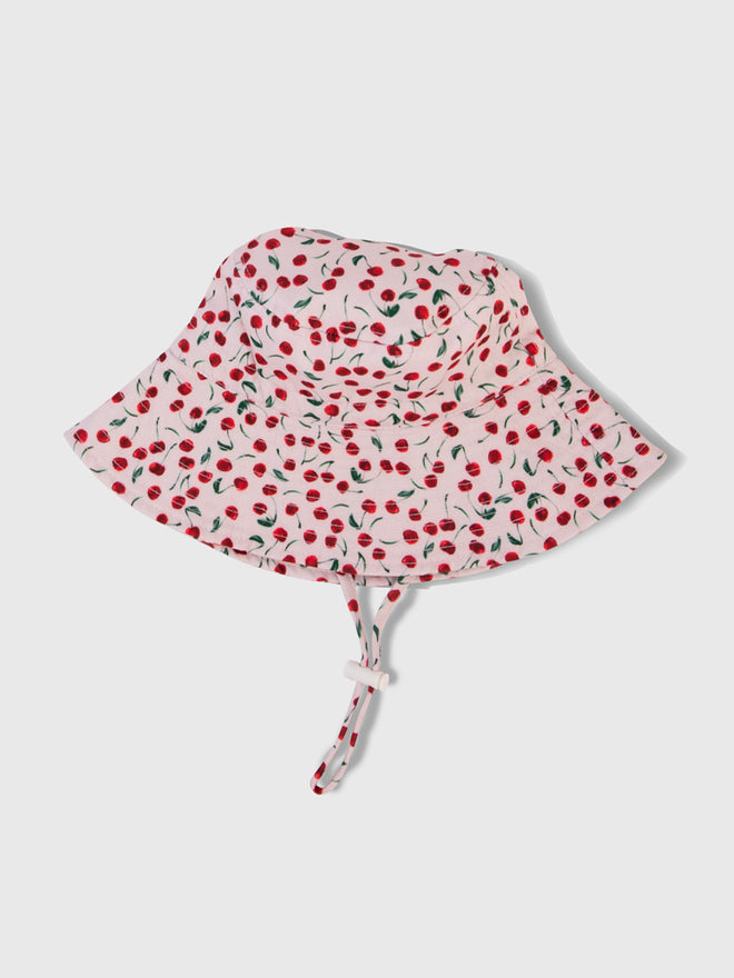 kids barriere UPF50+ recycled red and creme cherry print sunhat 