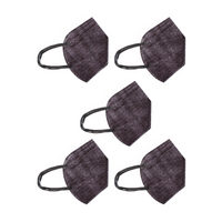 Five identical black face masks with a subtle textured pattern. Each mask has a contoured design with a central seam and is equipped with ear loops on either side.