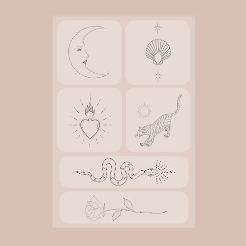 A 6-pack of white ‘Daily Defense’ patches, each with unique designs, on a beige background.