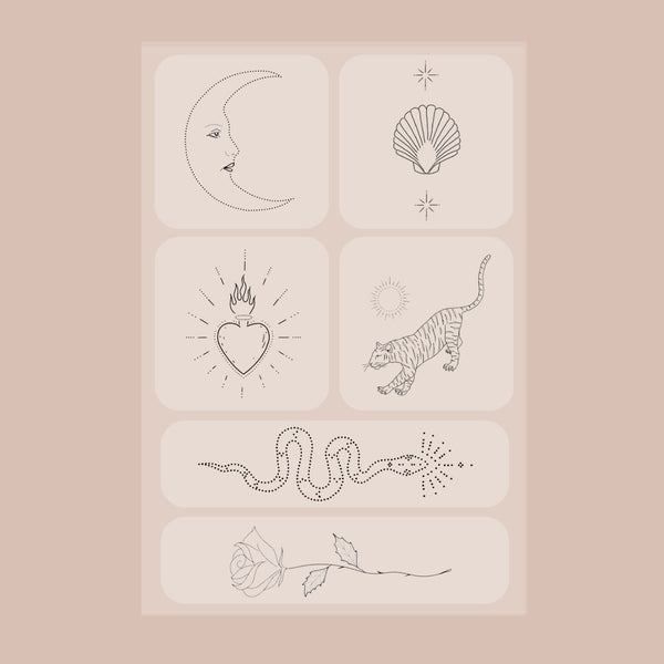 A 6-pack of white ‘Daily Defense’ patches, each with unique designs, on a beige background.