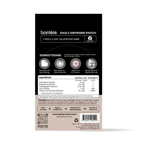 The back of the packaging shows the instructions on how the patches should be used and the ingredients list. This image indicates that the packet contains six patches.