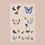  A grid of squares, each containing illustrations of butterflies on a white background. Each patch features a different arrangement of colorful butterflies.