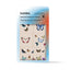Packaging for ‘barrière clean vitamin & adaptogen patch: BRAINS & BEAUTY’ with 30 patches designed for daily energy, brain, hair, and skin support with Iron, Vitamin B12, Biotin, and Hyaluronic Acid. The patches have various designs of butterflies. The packaging has a gradient background transitioning from blue to red.