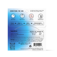 The back of the packaging showing instructions on how to use the vitamin and its ingredients. The packaging is white with blue shades emerging from the left corner.