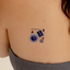 Close-up of a lower back shoulder with a transparent patch featuring a boat, seahorse, airplane traveling and anchor postcard.