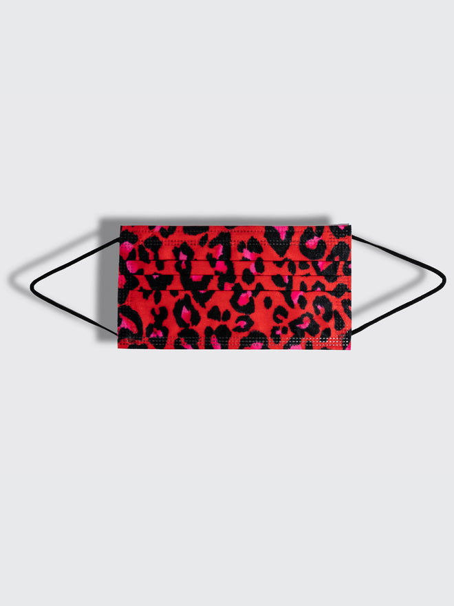 barriere disposable medical masks in red pink and black leopard animal print