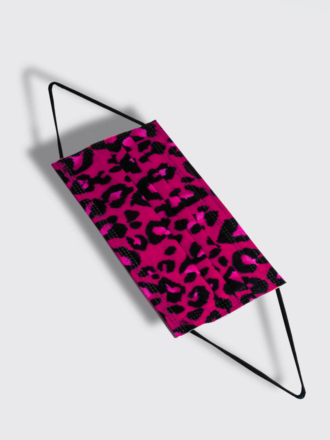 barriere disposable medical masks in pink and black leopard animal print