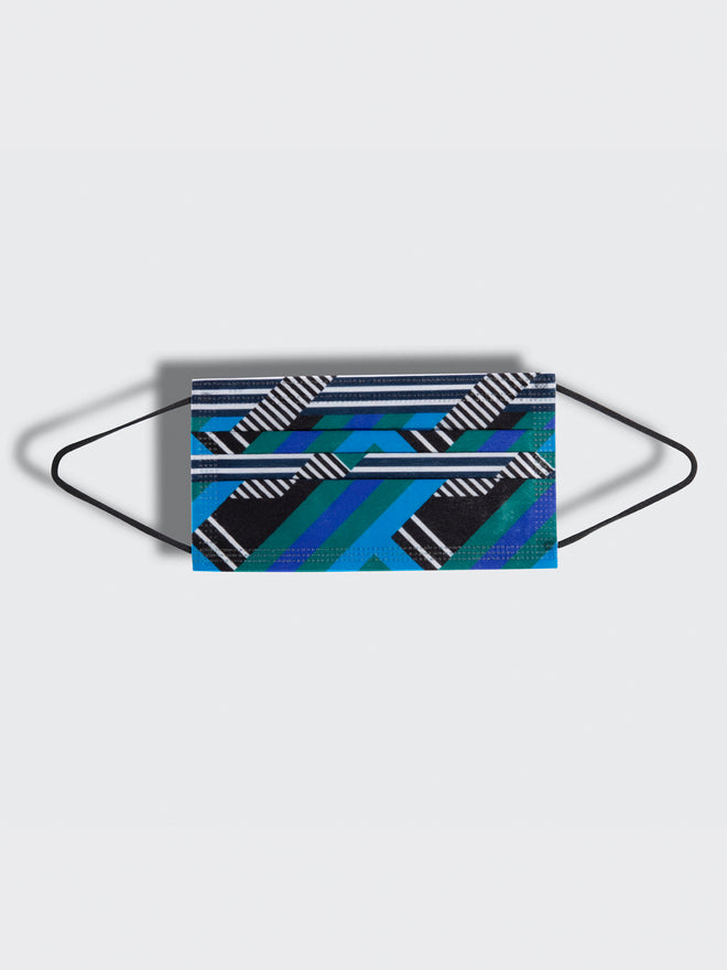 barrière multi stripe print 5 pack of medical masks in black, white, navy, blue, and green