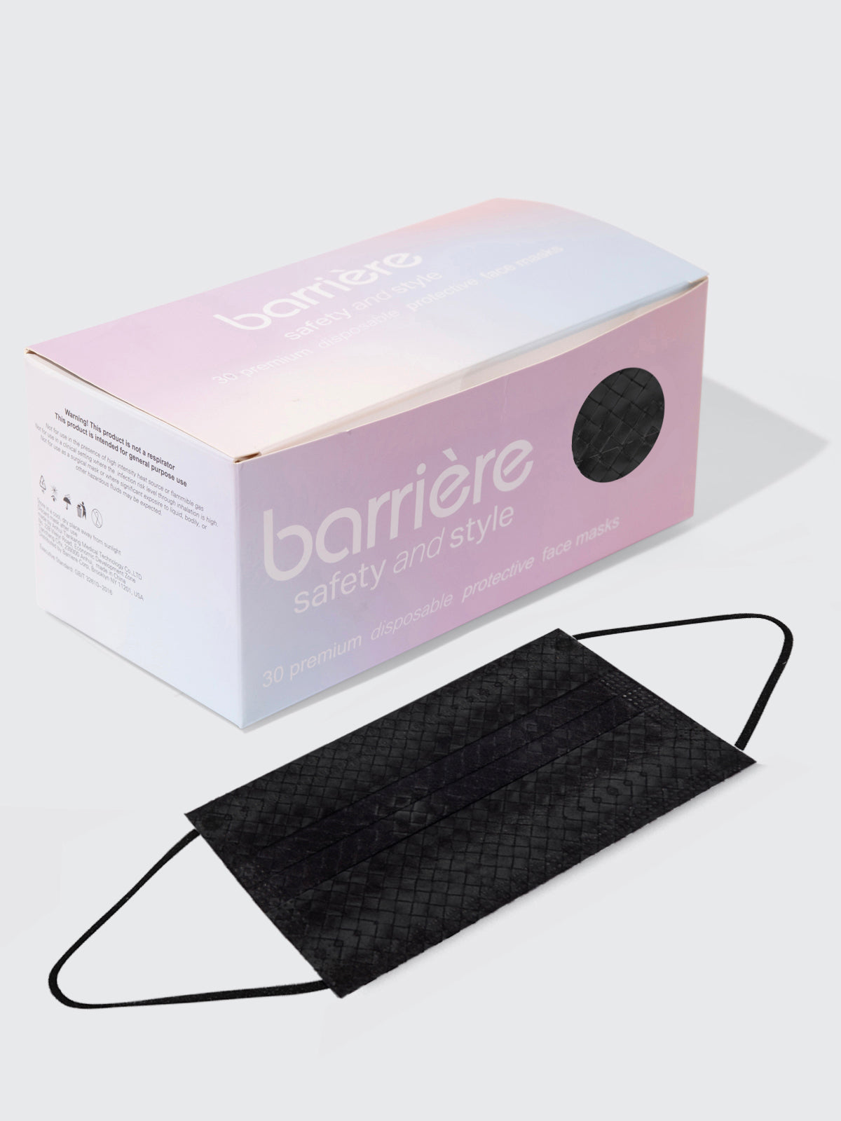 barrière unisex disposable masks in black woven texture print 30 box