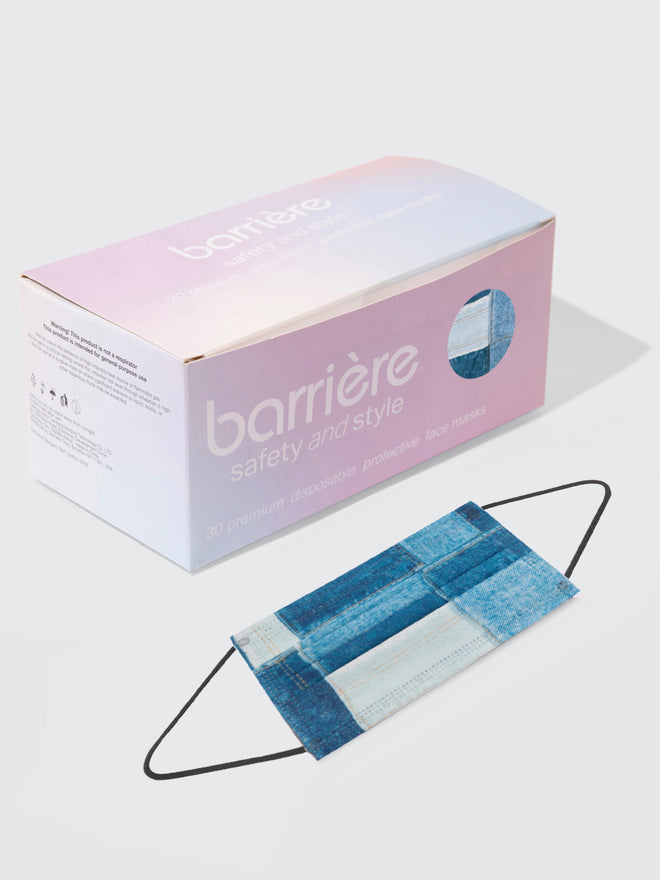 barrière unisex medical disposable face mask in blue denim patchwork
