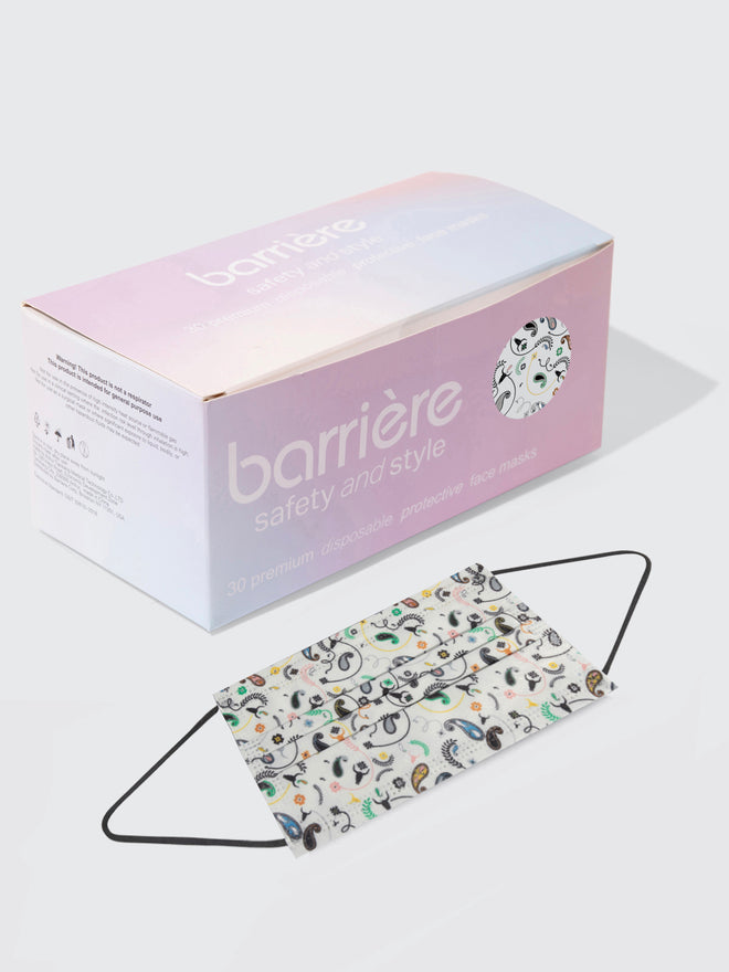barrière 30 piece box of unisex disposable sustainable medical masks in multicolor Southwest paisley print