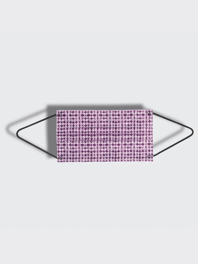 barriere unisex premium disposable medical masks in plum shibori print