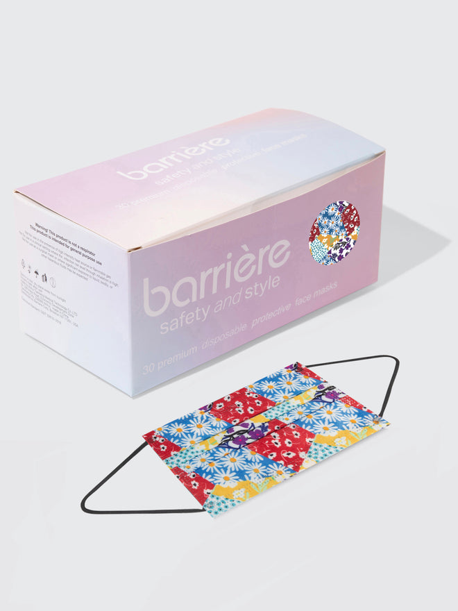 barrière 30 piece box of kids disposable sustainable medical masks in multicolor Floral Collage print