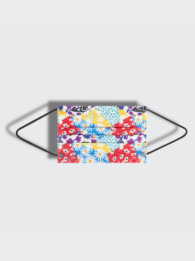 barrière kids disposable sustainable medical grade masks in multicolor floral collage print